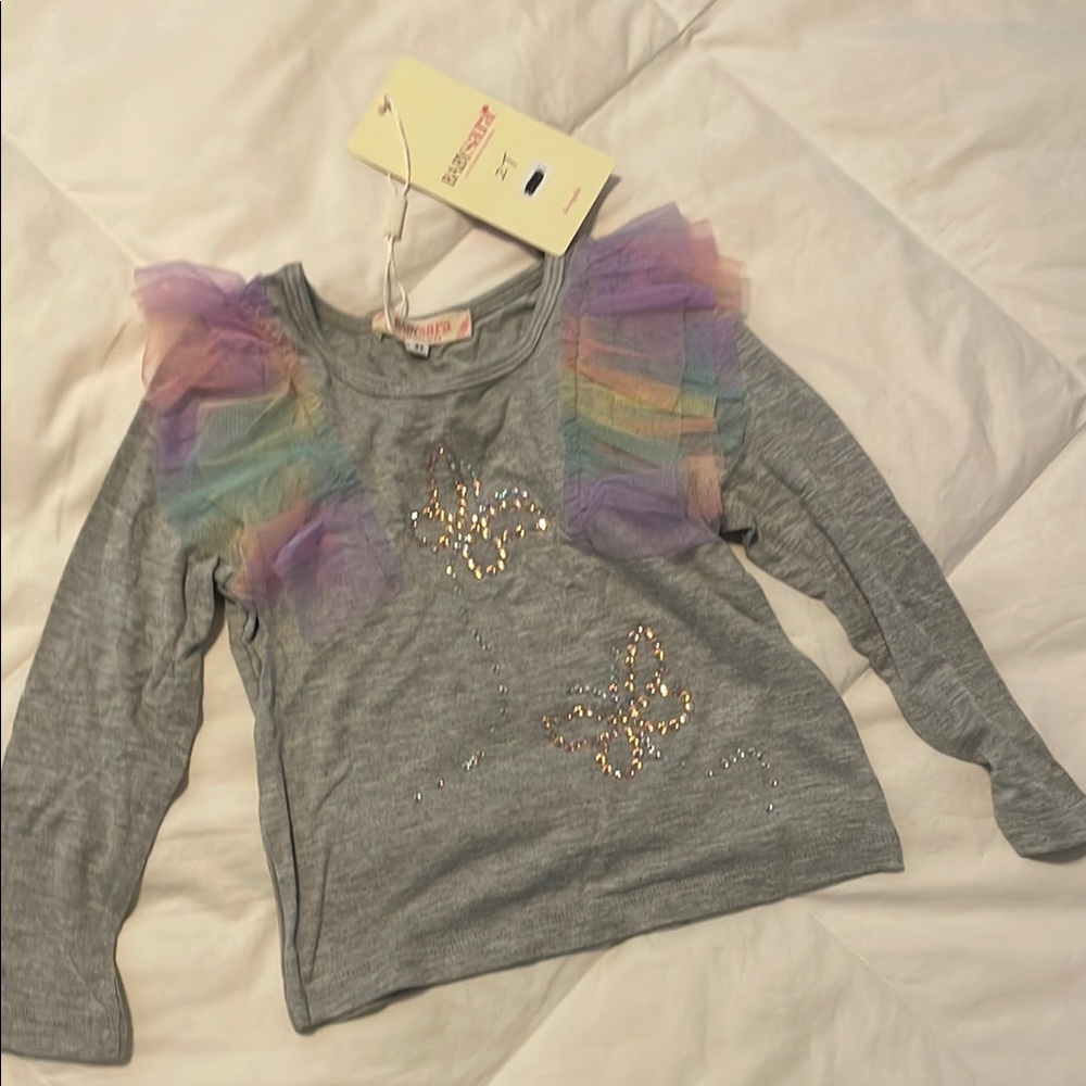 Baby Sara - Butterfly Rhinestone Shirt with Rainbow Ruffles NWT